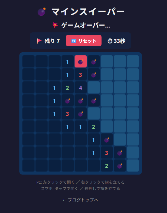 ゲームオーバー画面